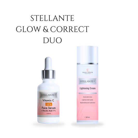Stellante Glow & Correct Duo with serum and cream on a white background
