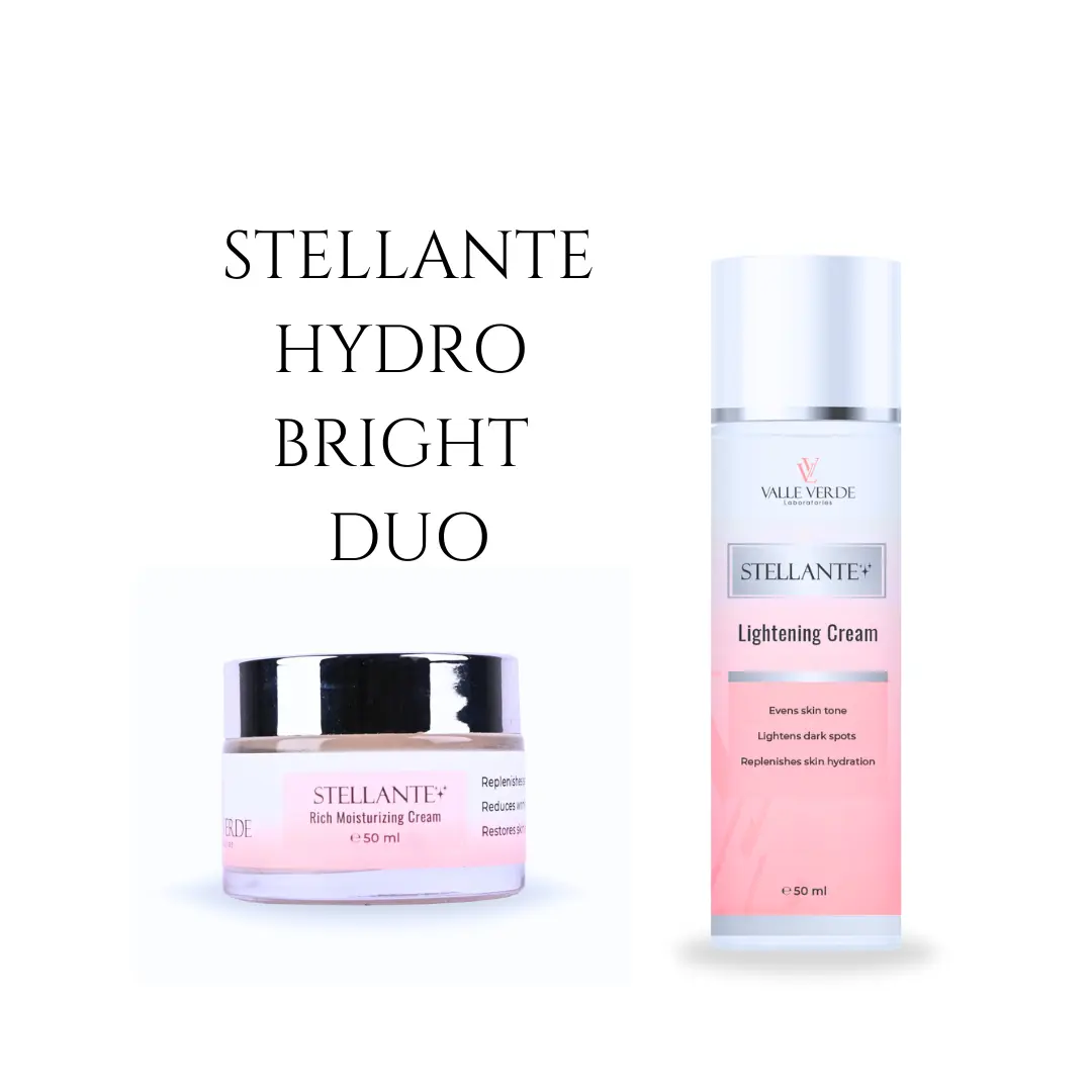 Stellante Hydro Bright Duo with cream jar and bottle on a white background