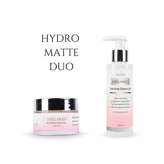 Stellante Hydro Matte Duo with cream and cleanser on a white background
